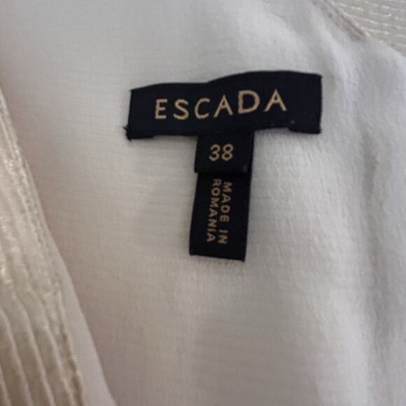 Escada Women’s 100% Silk Beige/Gold V-Neck Ruched Sleeveless Lined Dress 8/38 - Picture 12 of 14